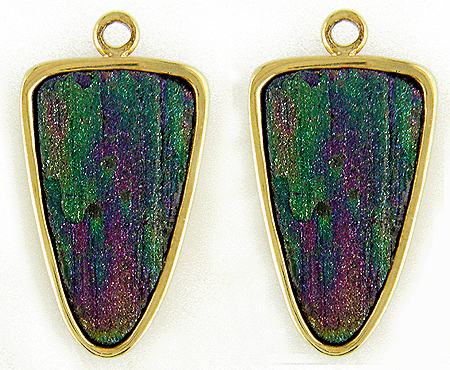 Rainbow Hematite and 18kt yellow gold earring jackets.
