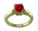 18kt gold ring with a red spinel and two diamonds.