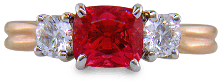 Red Spinel trellis ring set with diamonds. (J7243)