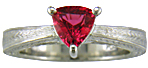 Hand engraved platinum ring with a trillium red spinel. (J6408)