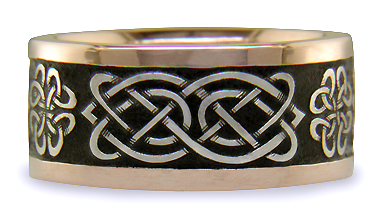 Platinum Celtic knots in a handcrafted rose gold band.