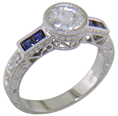 Rose-cut diamond and Sapphire platinum ring.