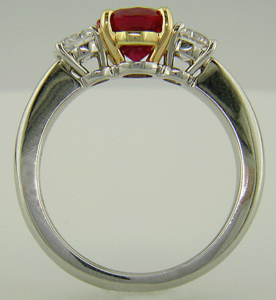 Side view of platinum ruby ring.