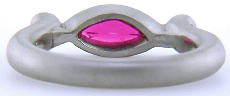 Inside of handcrafted platinum ring set with a Rubellite Tourmaline and diamonds. (J6651)