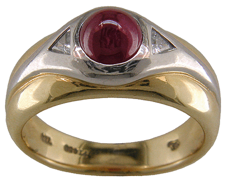 Ruby and diamond ring in platinum and gold.