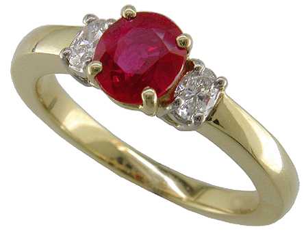 Ruby and diamond 18kt gold ring.