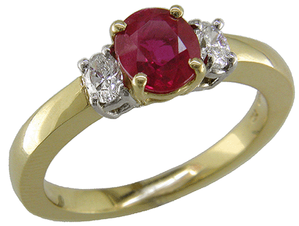 Ruby and diamond 18kt gold ring.
