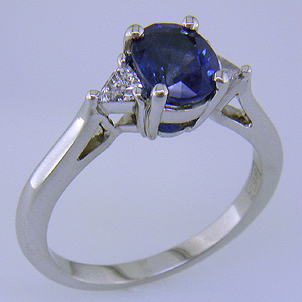 Hand-crafted sapphire and diamond platinum ring.