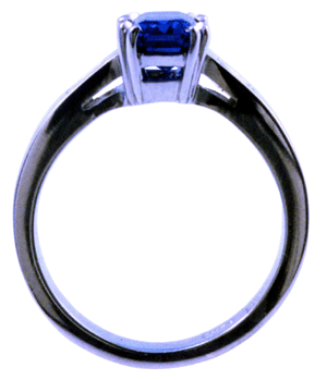 Side view of sapphire and diamond engagement ring.