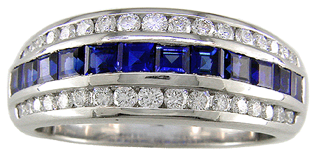 Front view of sapphire and diamond platinum band.