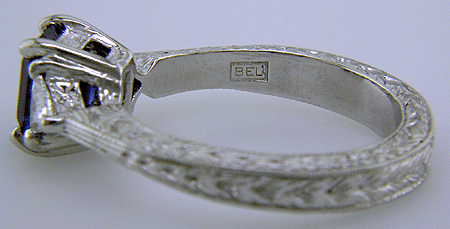 Inside view of platinum hand-engraved ring with Bijoux Extraordinaire hallmark ('BEL').