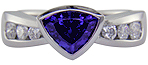 Trillium sapphire and diamond custom platinum ring.