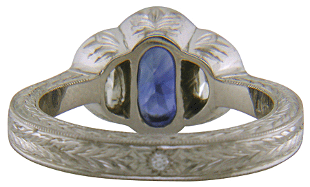 Inside view of engraved platinum ring.  (J7269)
