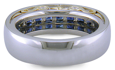 inside view of platinum ring with diamonds and 18kt gold accents. (J7420)