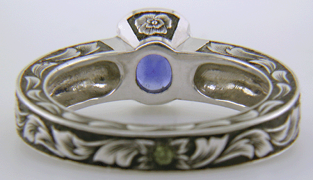 Inside view of hand crafted and engraved platinum ring.
