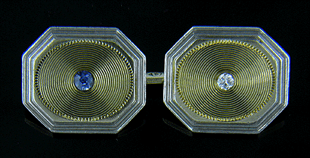 Sapphire and diamond Art Moderne cufflinks. (J6786)