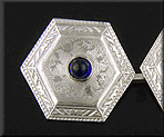 Elegantly engraved sapphire and diamond cufflinks. (J7443)