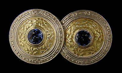 Elegant antique cufflinks with sapphires crafted in yellow and white gold. (J6792)