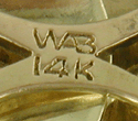 Close up of precious metal mark and WAB hallmark. (J8474)