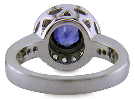 Sapphire and Rose-cut Diamonds set in a handcrafted platinum ring. (J8702)