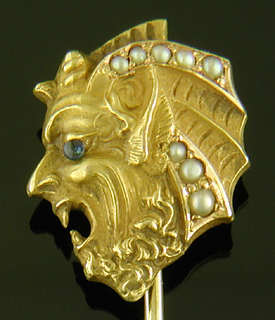 Sea devil stickpin with sapphire and pearls. (J9491)