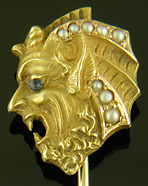 Sea devil stickpin with sapphire and pearls. (J9491)
