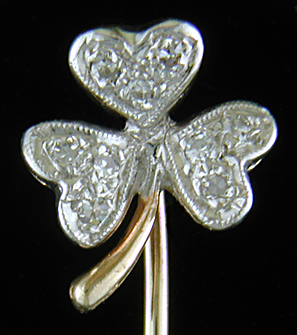 Antique shanrock stickpin set with diamonds. (SP9616)
