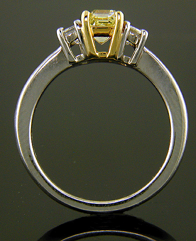 Side view of Fancy Yellow diamond ring.