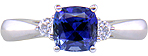 Sapphire Rings - Square Cushion-cut Sapphire set with two round diamonds in a handcrafted platinum ring. (J8599)
