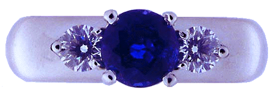Top view of sapphire and diamonds set in platinum.