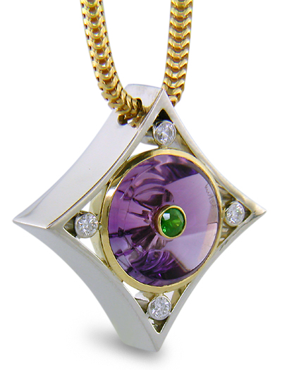 Amethyst torus and diamond pendant.