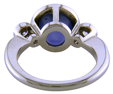 Inside view of platinum star sapphire and diamond ring.