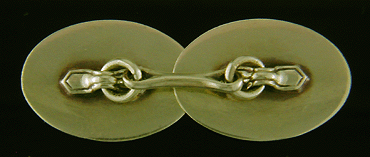 Reverse of TH oval gold and black enamel cufflinks. (J8607)