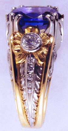 Side view of custom tanzanite ring.