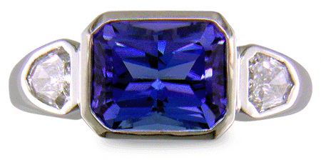 Barion-cut Tanzanite and diamond ring. (J7247)