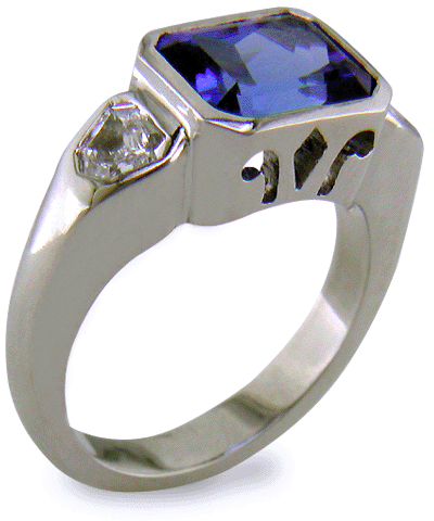 Barion-cut Tanzanite and diamond ring. (J7247)