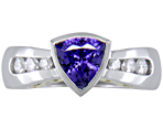 Custom tanzanite and diamond platinum ring.
