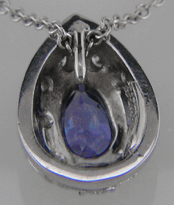 Rear view of platinum pendant with tanzanite.