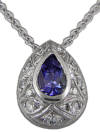 Tanzanite and diamond pendant with platinum chain.