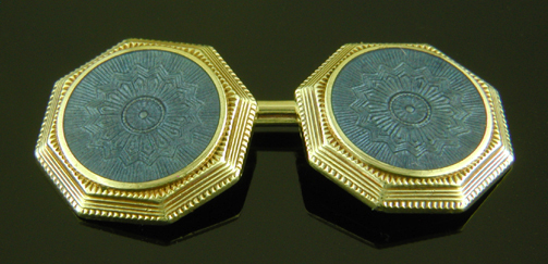 Regal blue guilloche enamel cufflinks. (J9525)
