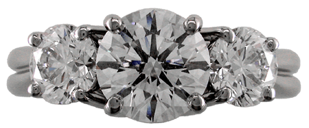 Platinum ring with three ideal cut diamonds.