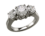 Platinum engagement rings with three ideal cut diamonds.
