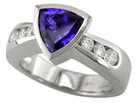 Trillium tanzanite and diamond custom platinum ring.