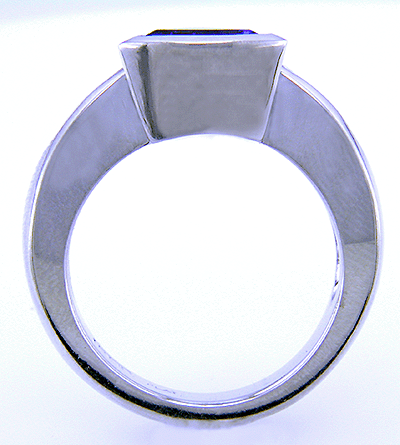 Side view trillium tanzanite and diamond custom platinum ring.