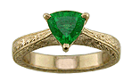 18kt gold engraved ring with trillium tsavorite garnet. 