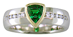 Custom Platinum, 18kt Yellow Gold, Tsavorite Garnet and Diamond Ring from Bijoux Extraordinaire, the custom jewelry ring experts.
