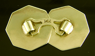 Reverse of antique 14kt gold flower cufflinks. (J9438)