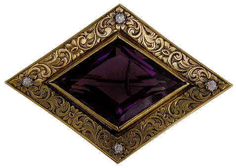 Victorian amethyst and diamond brooch in 15kt gold.