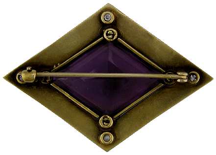 Rear view of Victorian amethyst and diamond brooch. (J3971)