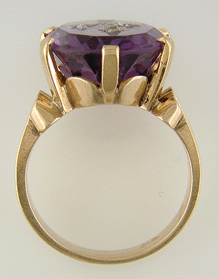 Side view of Victorian amethyst ring with rose-cut diamonds.